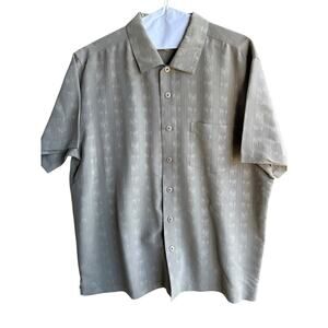 Solitude Men’s Vintage Beige Palm Tree Print Hawaiian Button-Up Tropical Shirt L